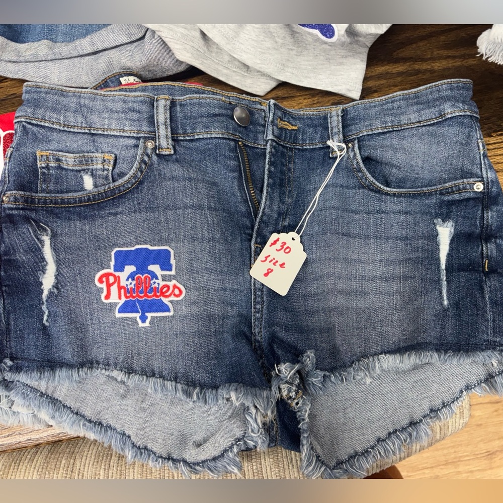 Classic Blue Jean Shorts with Distressed Look..   Philadelphia Phillies